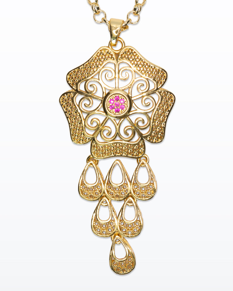 Desert Bloom – Collana dorata con pendente floreale egizio